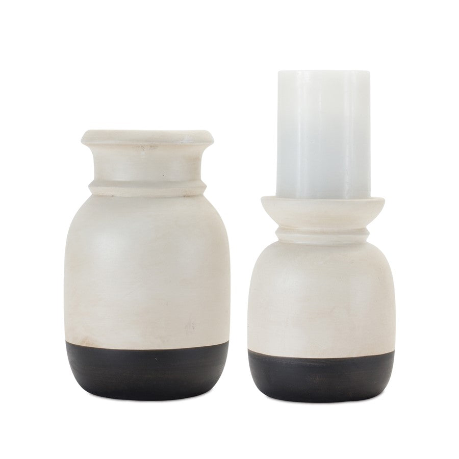 Melrose Dual-Tone Ceramic Candle Holder, Set of 2, Cream/Black - 88469DS