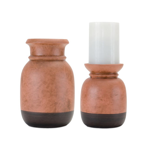 Melrose International Dual-Tone Ceramic Candle Holder, Set of 2, Black - 88472DS