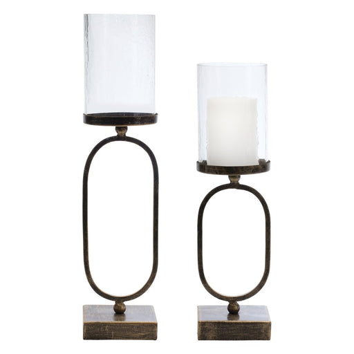 Melrose Modern Candle Holder/Glass Hurricane, Set of 2, Rust/Black - 88480DS