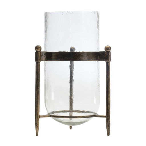 Melrose Glass Hurricane Candle Holder, Metal Stand 13.5"H, Clear;Black - 88483DS