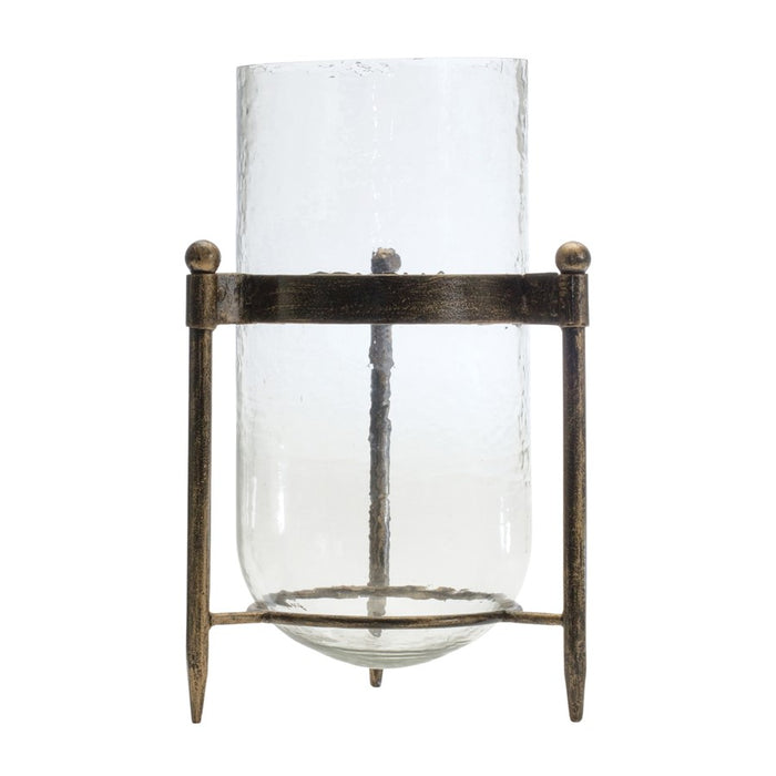 Melrose Glass Hurricane Candle Holder, Metal Stand 13.5"H, Clear;Black - 88483DS