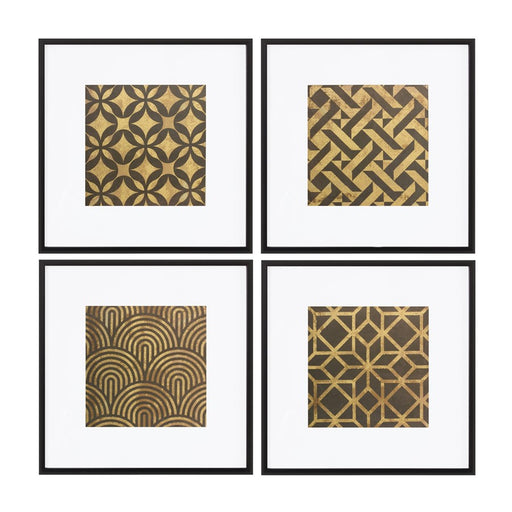 Melrose Framed Art Deco Geometric Print, Set of 4, White/Brown/Black - 88522DS