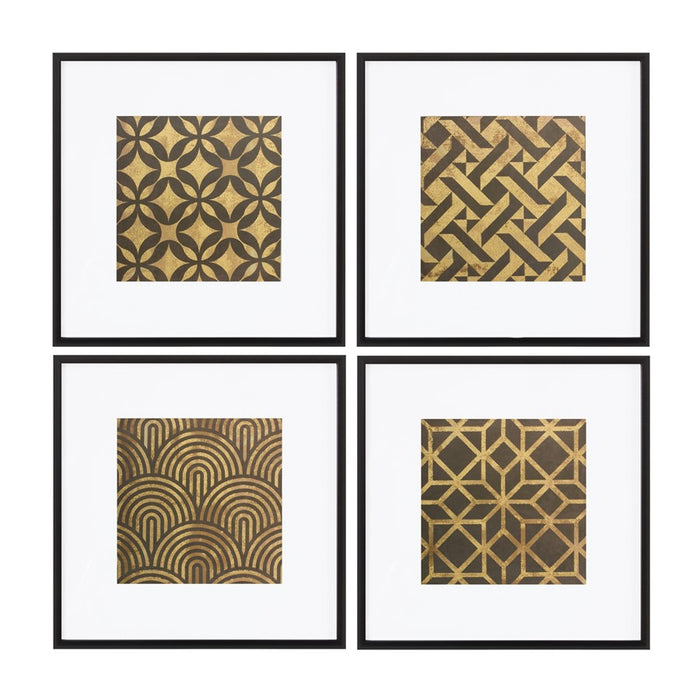 Melrose Framed Art Deco Geometric Print, Set of 4, White/Brown/Black - 88522DS