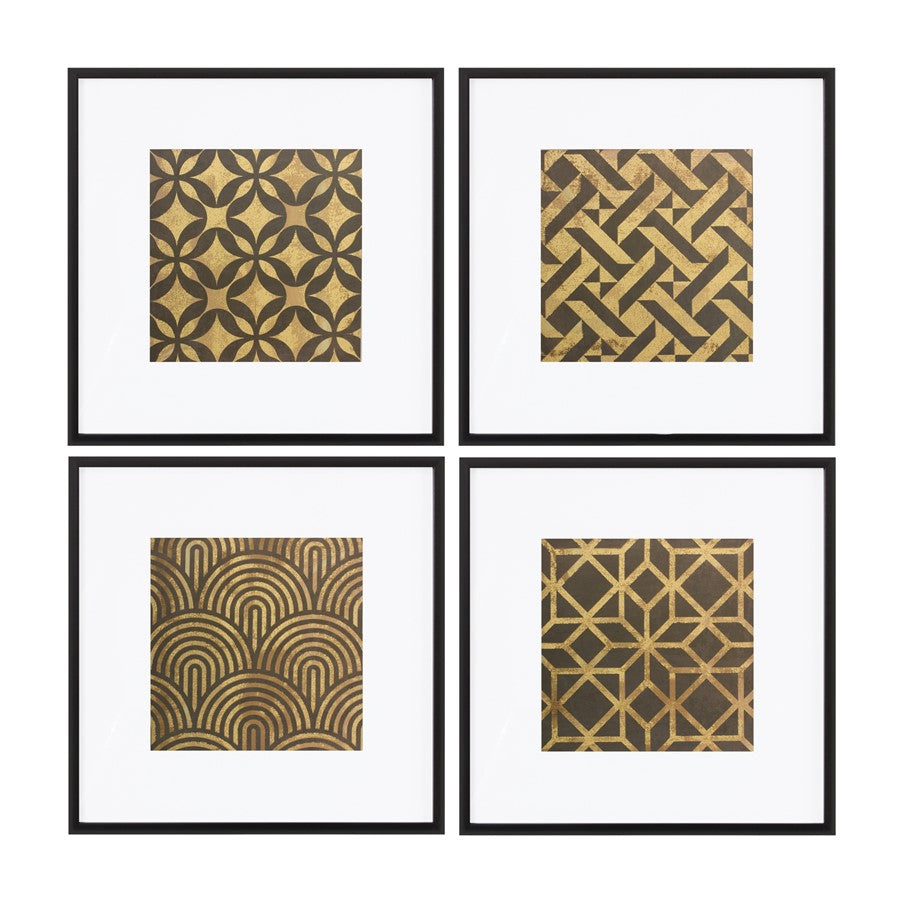 Melrose Framed Art Deco Geometric Print, Set of 4, White/Brown/Black - 88522DS