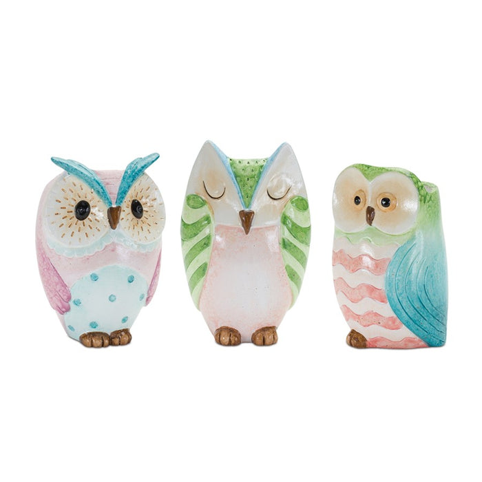 Melrose International Whimsical Owl Planter, Set of 3, Blue/Green/Pink - 88526DS