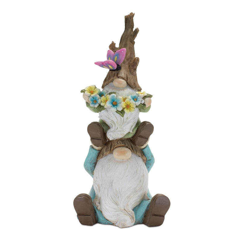 Melrose International Tree Trunk Gnome Stack, Set of 2, Blue/Green - 88529DS