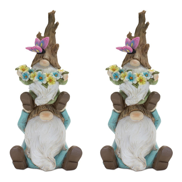 Melrose International Tree Trunk Gnome Stack, Set of 2, Blue/Green