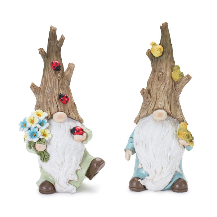 Melrose Tree Trunk Gnome Figurine, Set of 2, Blue/Green/White - 88530DS