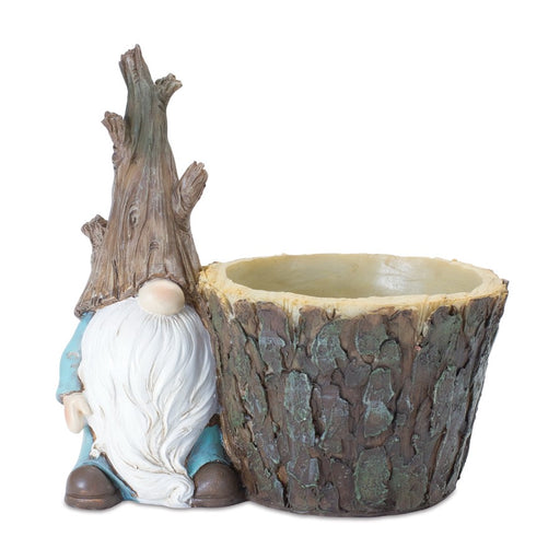 Melrose International Tree Trunk Gnome Planter, Set of 2, Brown/Blue - 88531DS