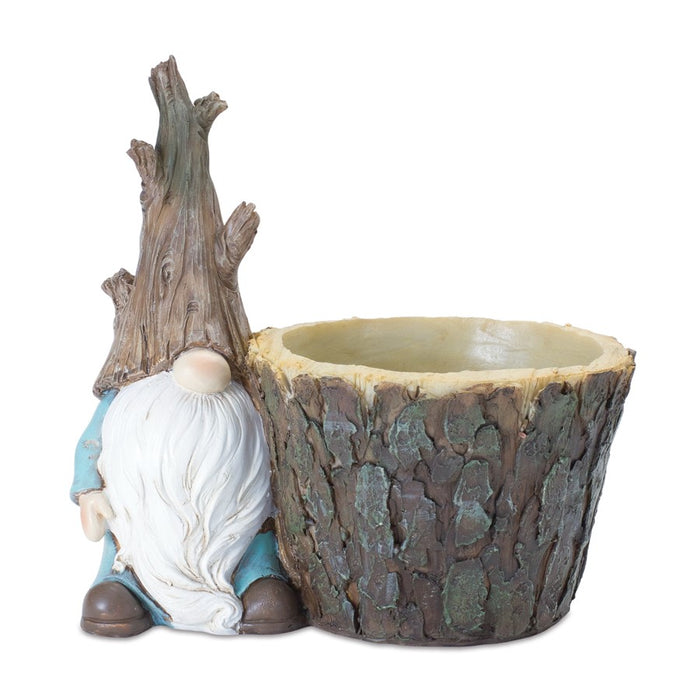 Melrose International Tree Trunk Gnome Planter, Set of 2, Brown/Blue - 88531DS