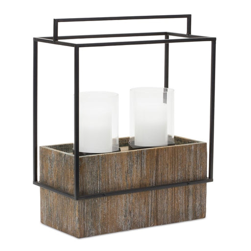 Melrose International Wood Candle Holder/Metal Frame 18"H, Brown/Black - 88538DS