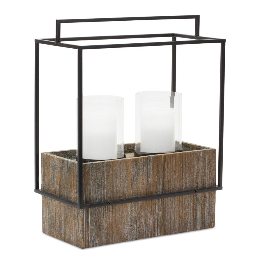 Melrose International Wood Candle Holder/Metal Frame 18"H, Brown/Black - 88538DS
