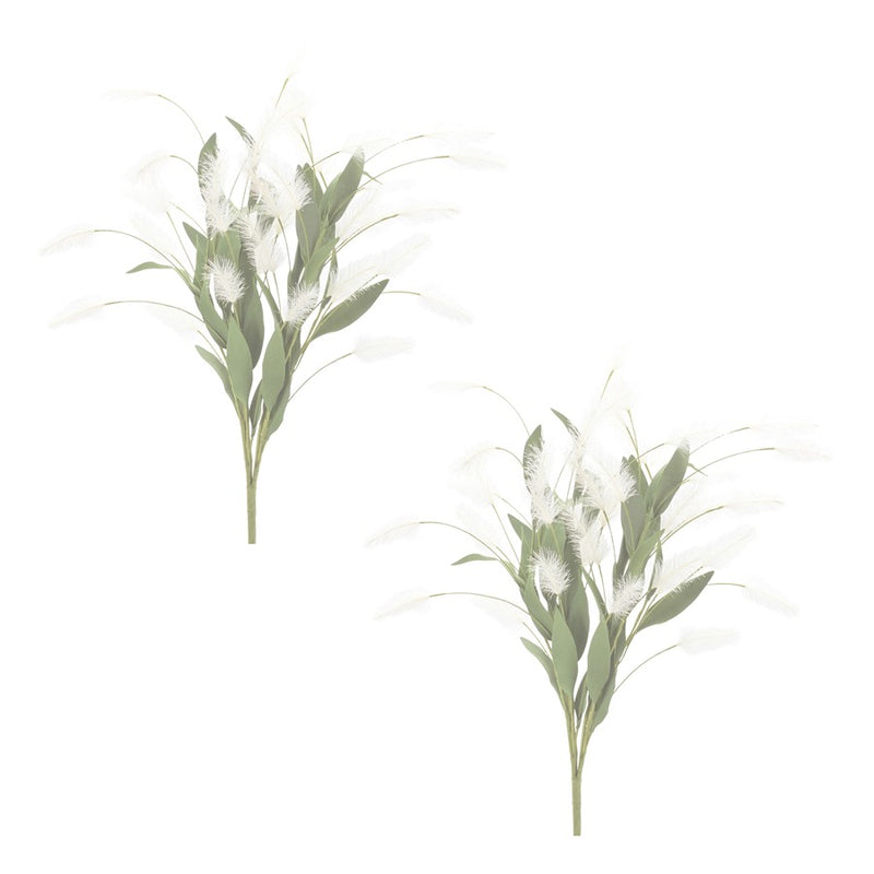 Melrose International Plume Bush, Set of 2, Green/White