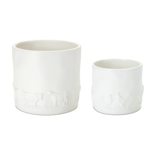 Melrose International Ceramic Farm Animal Planter, Set of 2, White - 88586DS