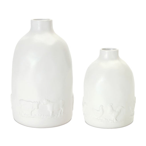 Melrose International Ceramic Farm Animal Vase, Set of 2, White - 88587DS