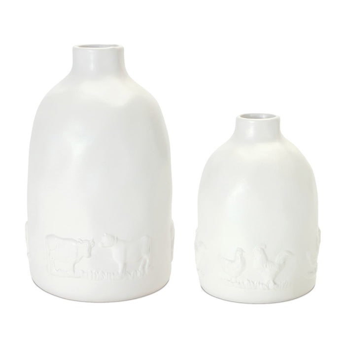 Melrose International Ceramic Farm Animal Vase, Set of 2, White - 88587DS