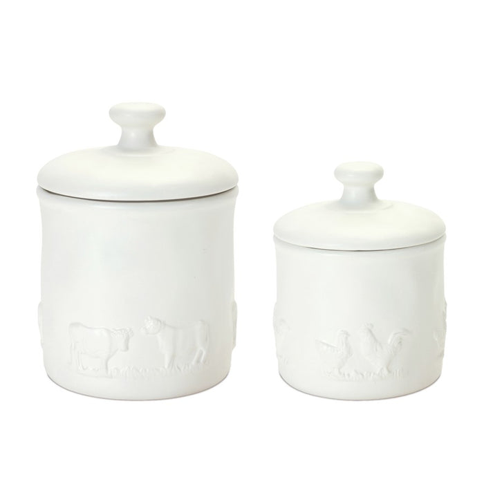 Melrose International Ceramic Farm Animal Canister, Set of 2, White - 88588DS