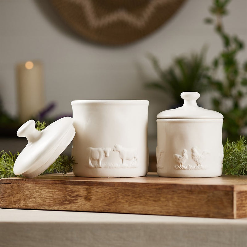 Melrose International Ceramic Farm Animal Canister, Set of 2, White