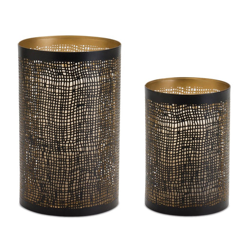 Melrose Abstract Punched Metal Candle Holder, Set of 2, Black/Gold - 88589DS