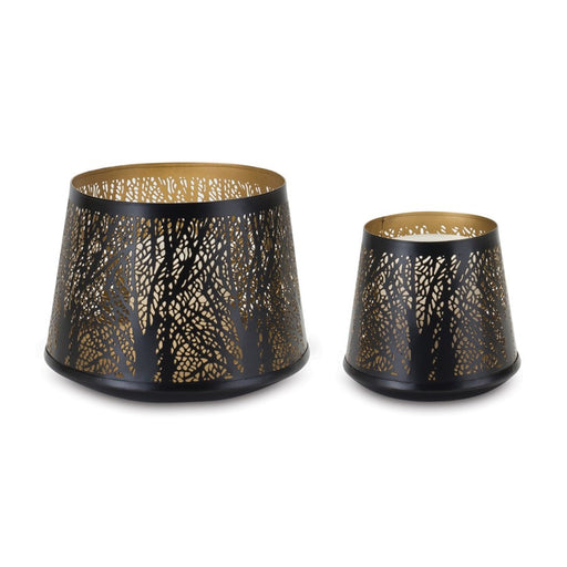 Melrose Tapered Punched Metal Candle Holder (Set of 4), Black/Gold - 88590DS
