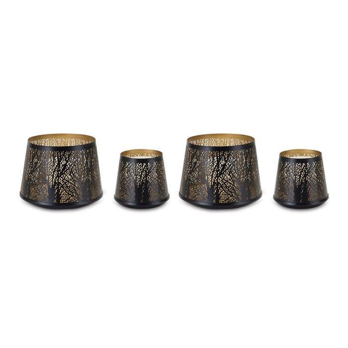 Melrose Tapered Punched Metal Candle Holder (Set of 4), Black/Gold