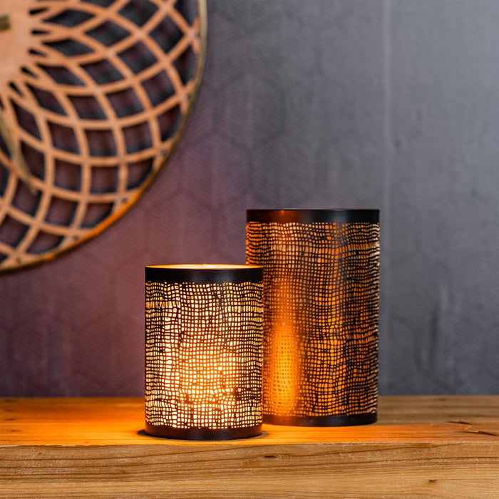 Melrose Tapered Punched Metal Candle Holder (Set of 4), Black/Gold
