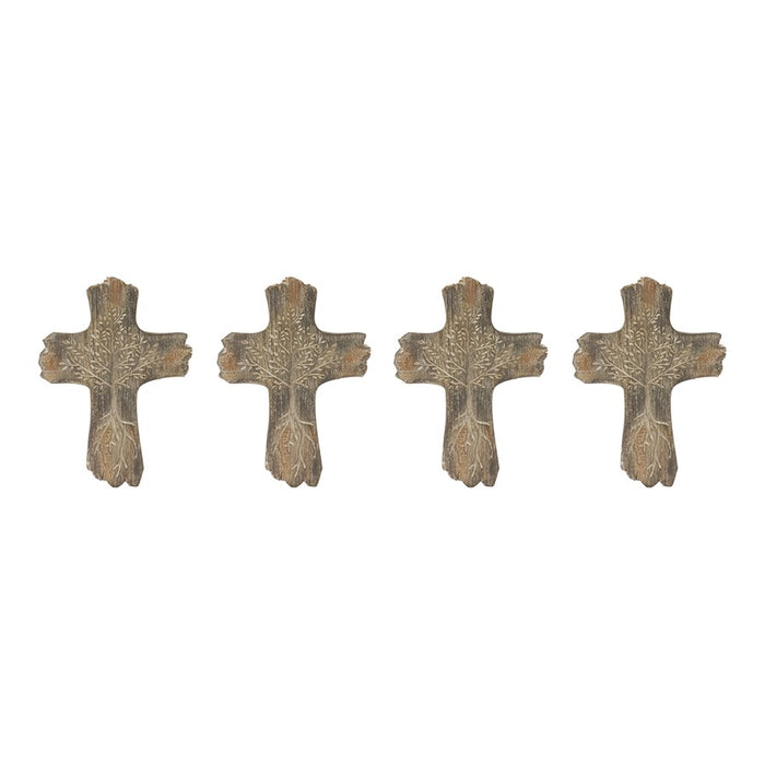 Melrose International Tree of Life Cross Decor, Set of 4, Brown