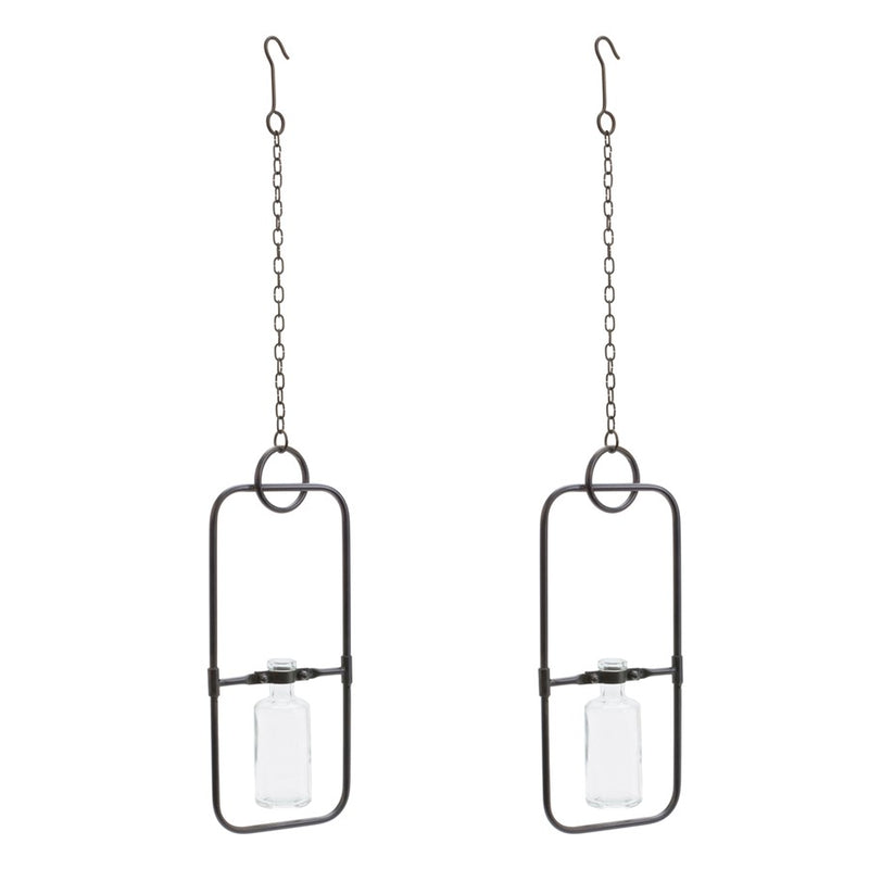 Melrose Int. Hanging Bottle Vase, Metal Frame, Set of 2, Black