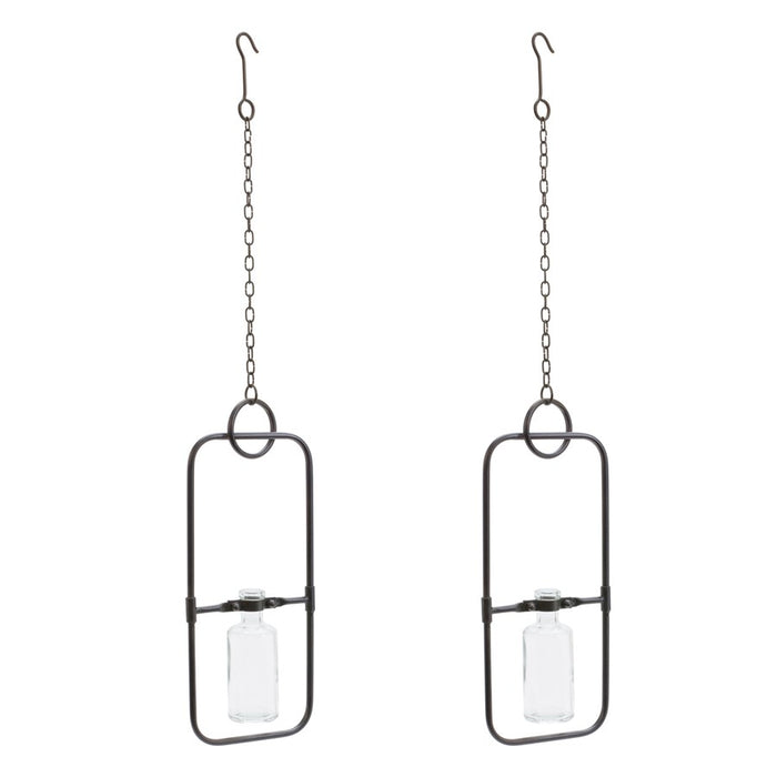 Melrose Int. Hanging Bottle Vase, Metal Frame, Set of 2, Black