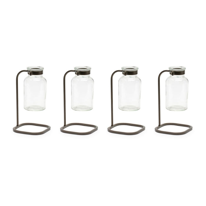 Melrose International Bottle Vase, Iron Stand, Set of 4, Black