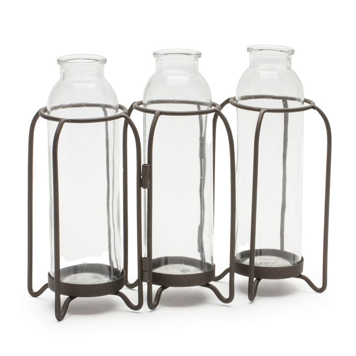 Melrose International Bottle Vases, Iron Holder 19.75"L, Black - 88612DS