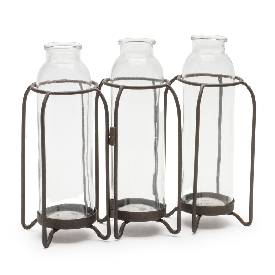 Melrose International Bottle Vases, Iron Holder 19.75"L, Black - 88612DS