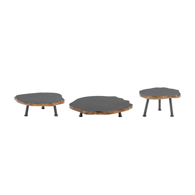 Melrose International Tree Disc Pedestal Tray, Set of 3, Black/Brown - 88615DS