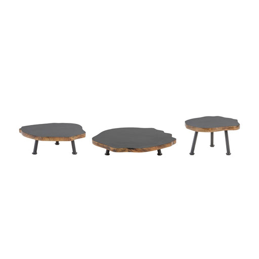 Melrose International Tree Disc Pedestal Tray, Set of 3, Black/Brown - 88615DS