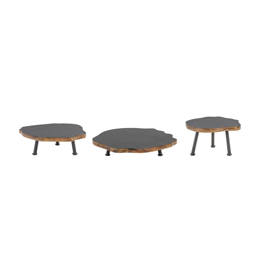 Melrose International Tree Disc Pedestal Tray, Set of 3, Black/Brown - 88615DS