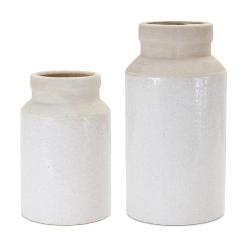 Melrose Two Tone Stoneware Vase, Set of 2, Beige/White - 88620-88621DS
