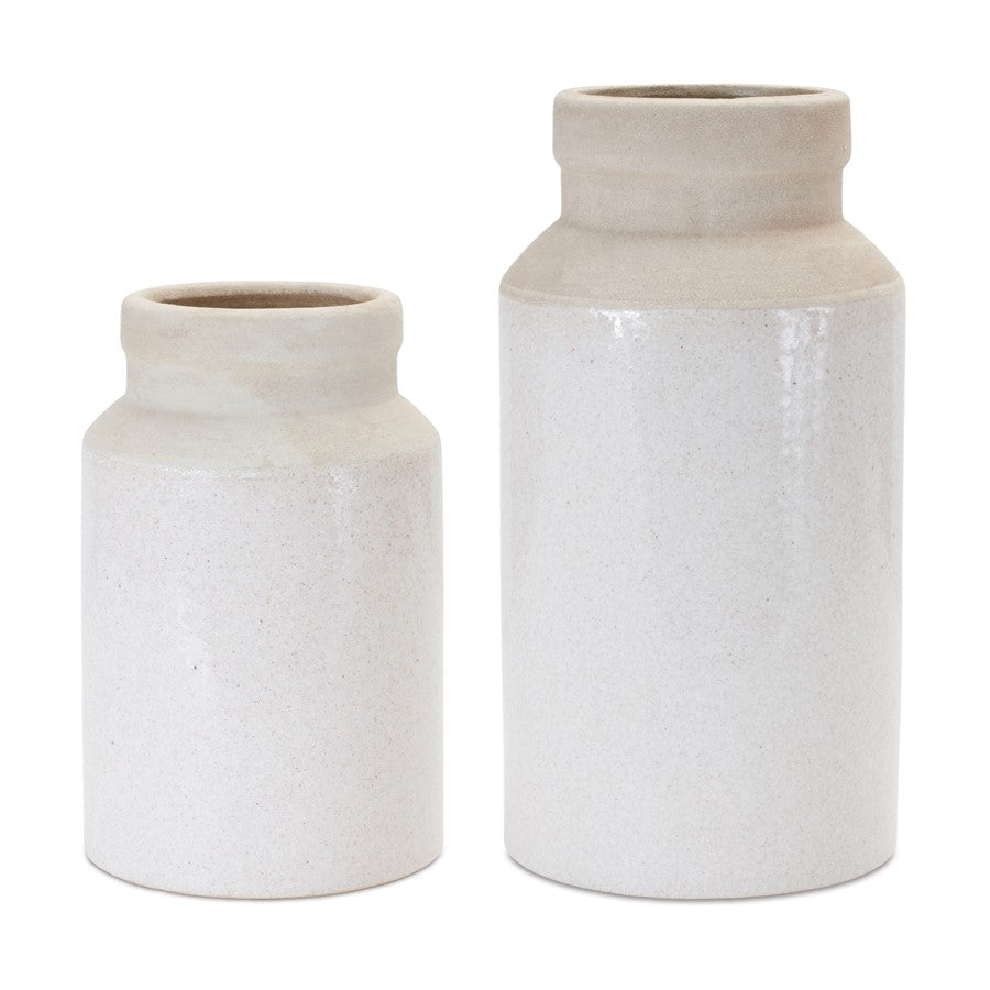 Melrose Two Tone Stoneware Vase, Set of 2, Beige/White - 88620-88621DS
