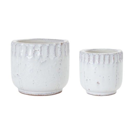 Melrose Distressed Terra Cotta Planter, Set of 2, White/Grey - 88626DS