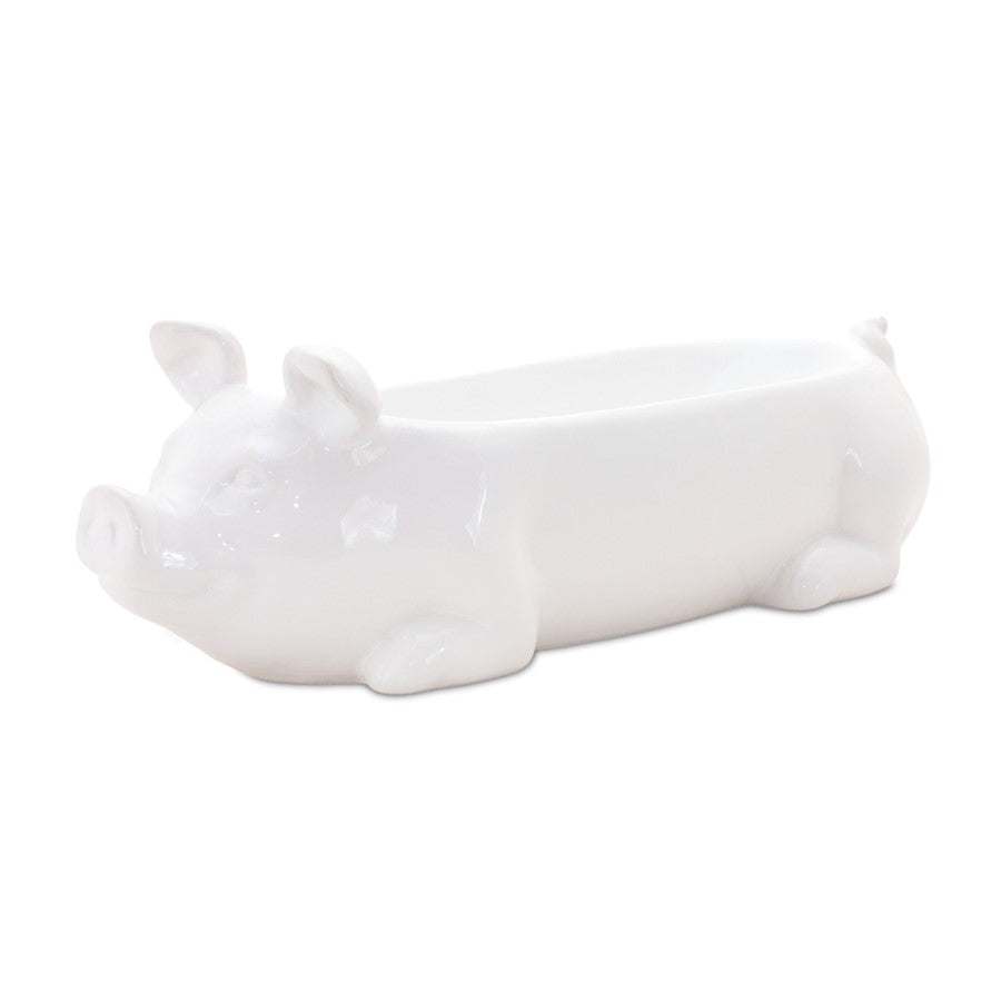 Melrose International Ceramic Pig Planter 13"L, White - 88658DS
