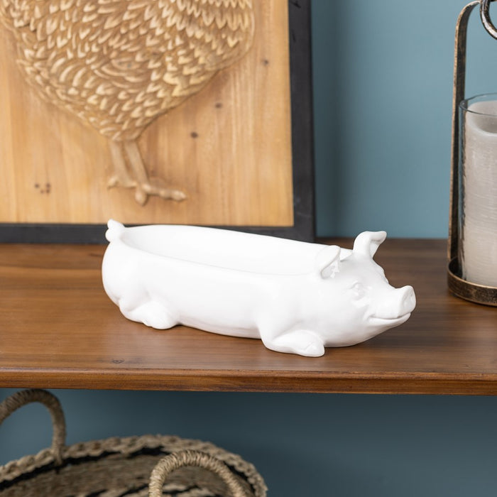 Melrose International Ceramic Pig Planter 13"L, White