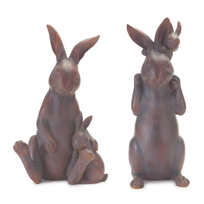Melrose International Mother Rabbit/Baby Bunny Statue, Set of 2, Brown - 88690DS