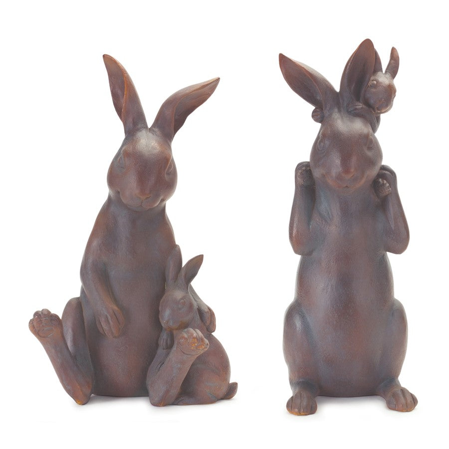 Melrose International Mother Rabbit/Baby Bunny Statue, Set of 2, Brown - 88690DS
