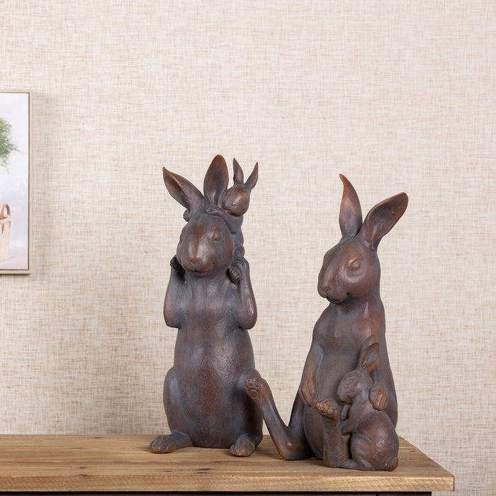 Melrose International Mother Rabbit/Baby Bunny Statue, Set of 2, Brown