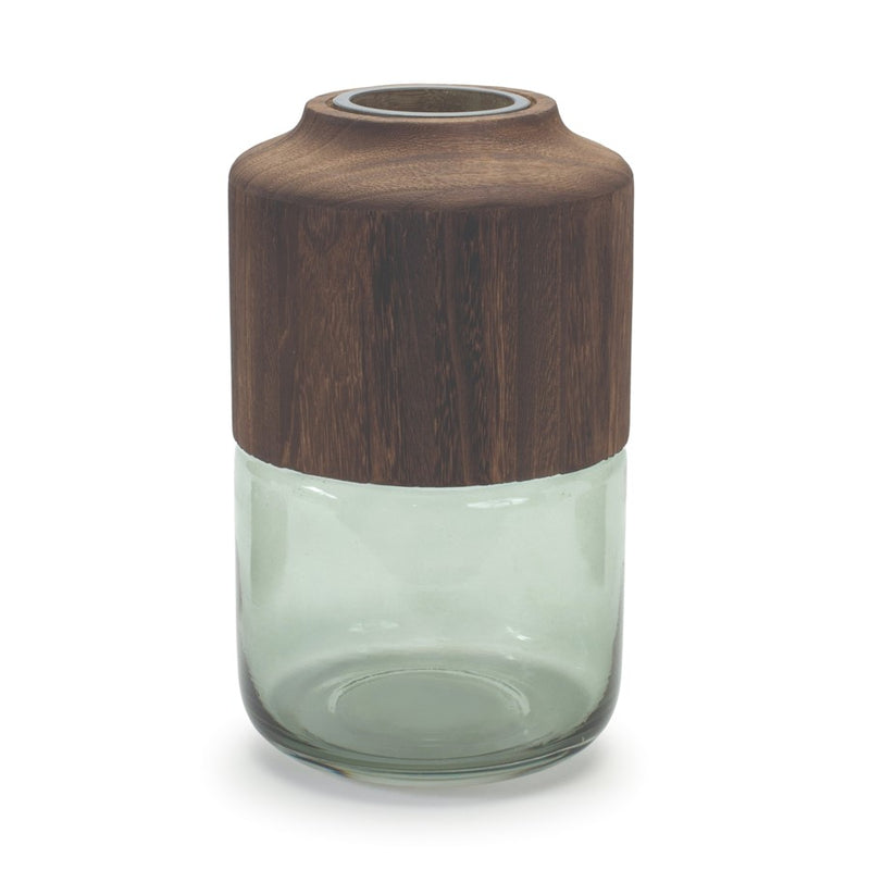 Melrose International Sage Glass Vase/Wood Accent 11"H, Green/Brown - 88710DS
