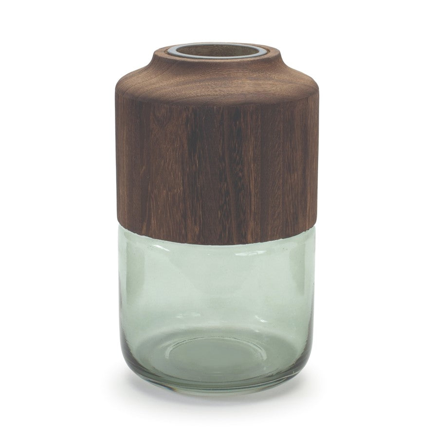 Melrose International Sage Glass Vase/Wood Accent 11"H, Green/Brown - 88710DS