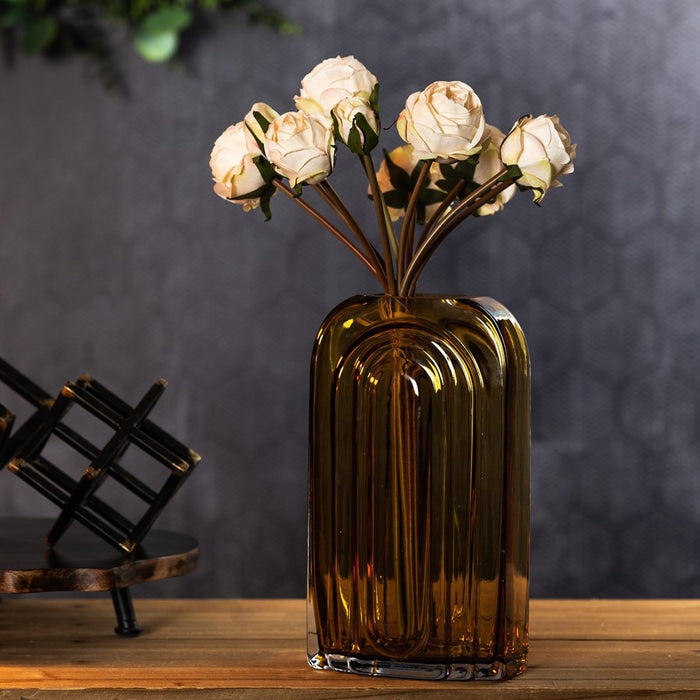 Melrose International Sage Glass Vase/Wood Accent 11"H, Green/Brown