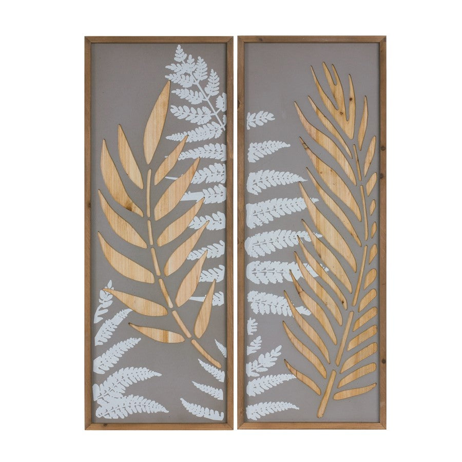 Melrose Wood Framed Fern Panel Wall Art, Set of 2, White/Brown/Grey - 88728DS