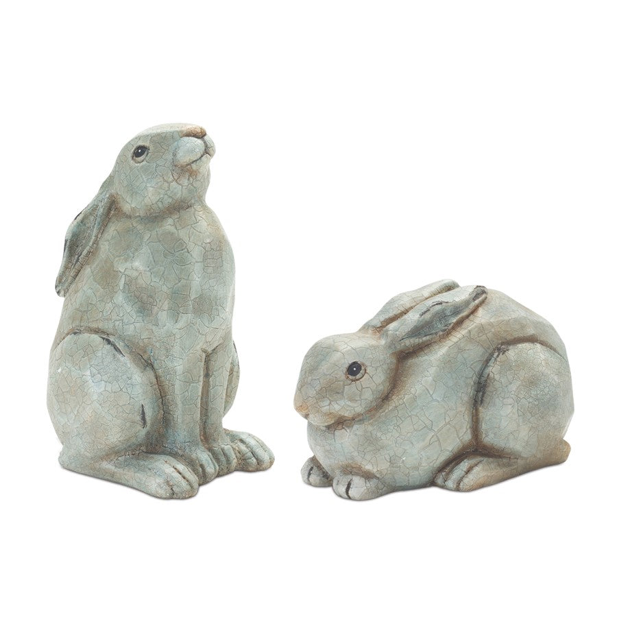 Melrose International Garden Rabbit Figurine, Set of 2, Green/Brown - 88743DS