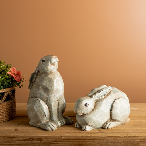 Melrose International Garden Rabbit Figurine, Set of 2, Green/Brown
