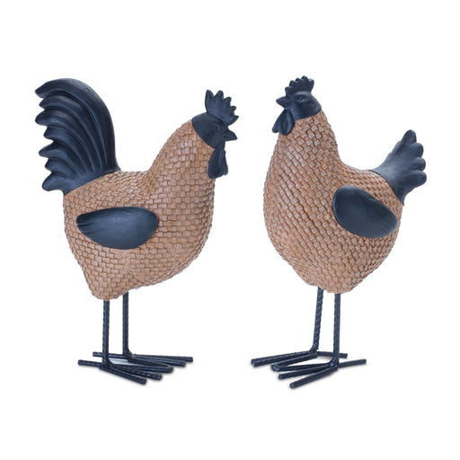 Melrose International Wicker Hen/Rooster Decor, Set of 2, Brown/Black - 88747DS
